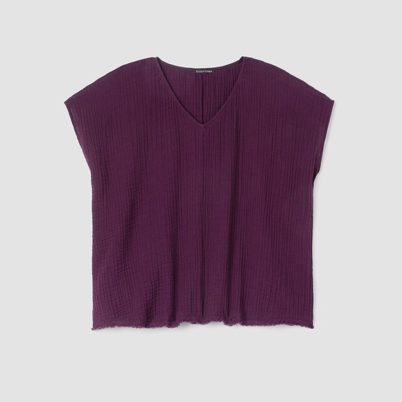 Eileen Fisher Organic Cotton Lofty Gauze V-Neck Square Top - color: blackberry - Picture 5 of 5